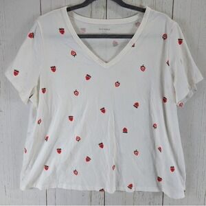 Old Navy Size XL White Strawyberry Print V Neck Short Sleeve Womens‎ Top